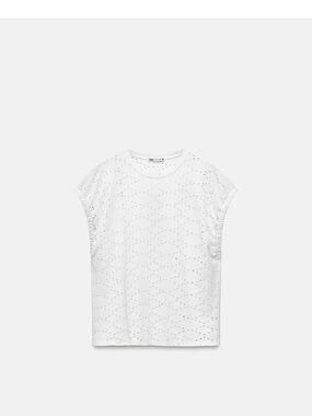 NWT Zara White Eyelet Cap-Sleeve Top
